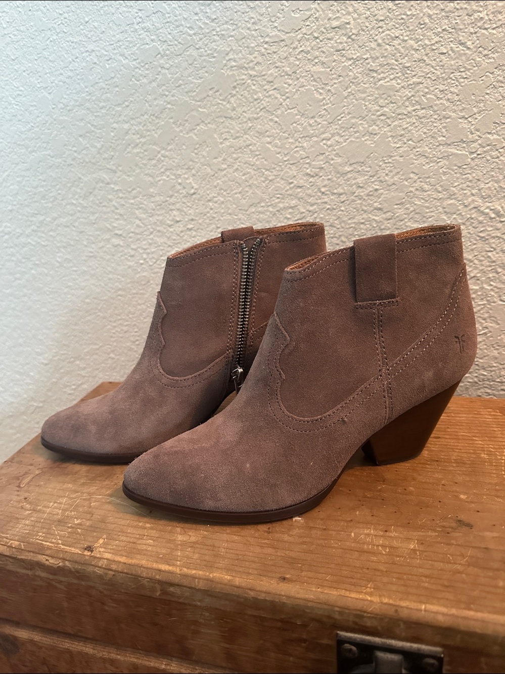 Frye Taupe Suede Ankle Booties